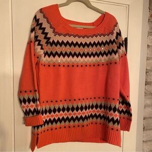 New york & company women's long sleeve sweater, peach multi color and a size L